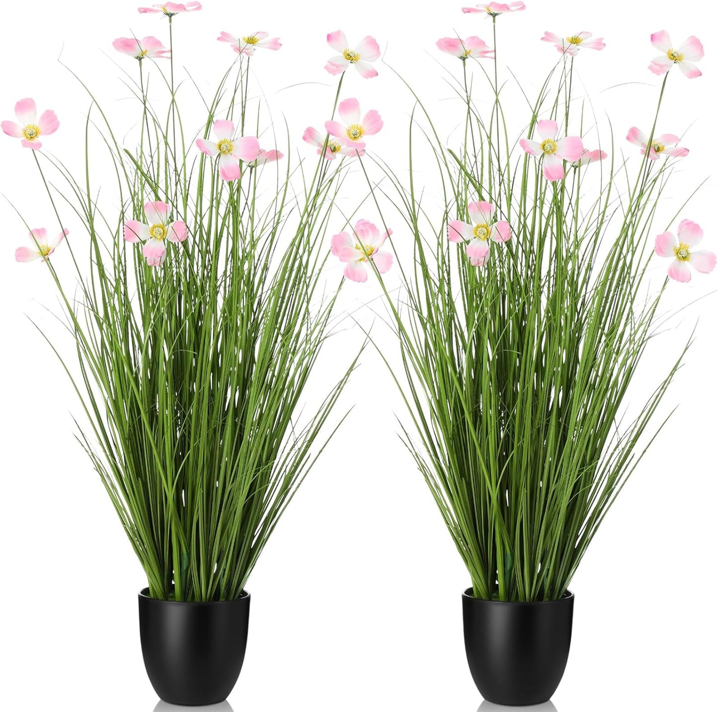2 Pack 3ft/35inch Artificial Grass Plant Outdoor Artificial Greenery Grass in Pot with Fake Purple Hydrangea for Spring Room Office Indoor Outdoor Decor Housewarming Gifts