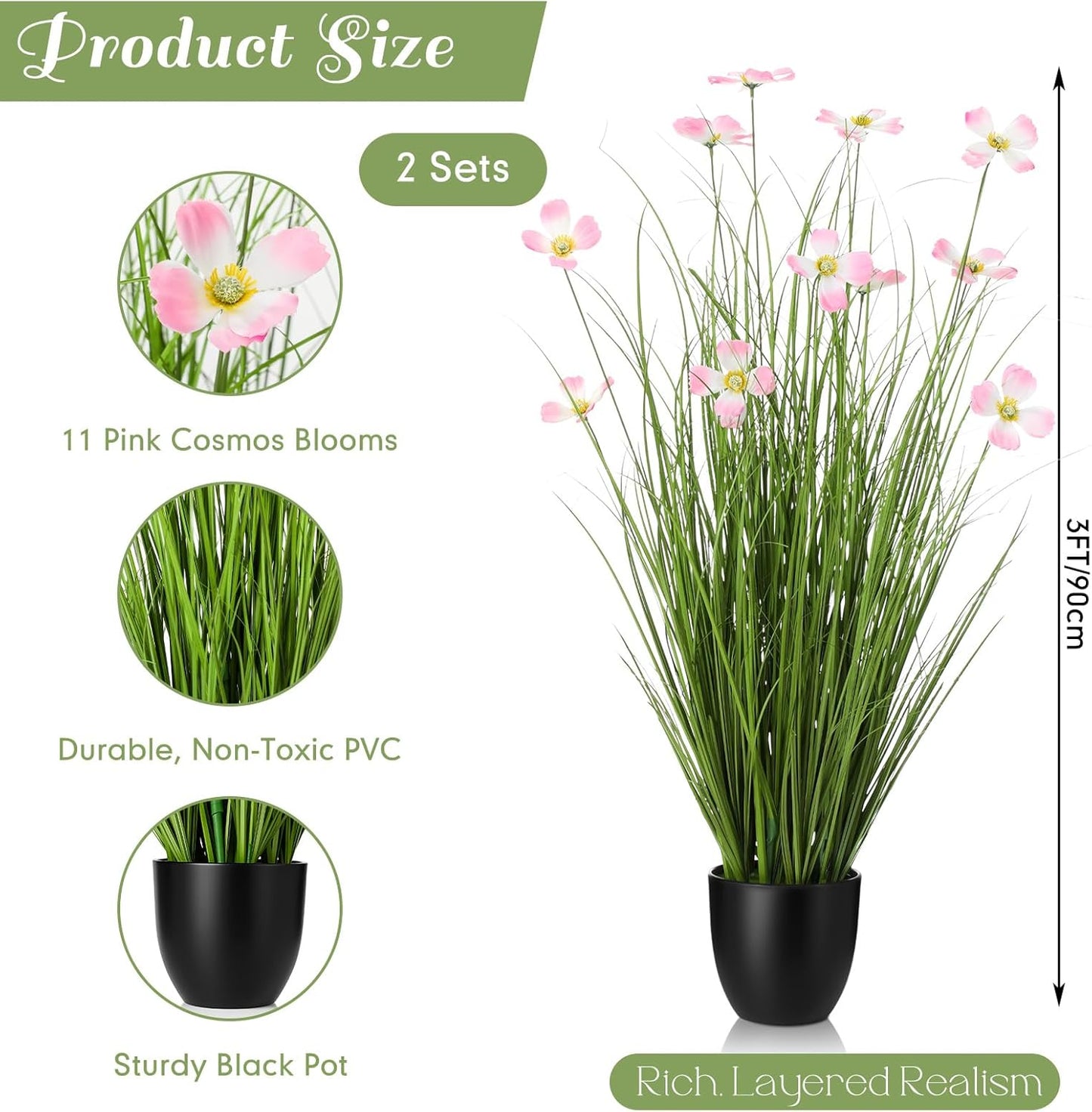 2 Pack 3ft/35inch Artificial Grass Plant Outdoor Artificial Greenery Grass in Pot with Fake Purple Hydrangea for Spring Room Office Indoor Outdoor Decor Housewarming Gifts