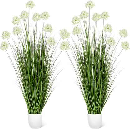 2 Pack 3ft/35inch Artificial Grass Plant Outdoor Artificial Greenery Grass in Pot with Fake Purple Hydrangea for Spring Room Office Indoor Outdoor Decor Housewarming Gifts