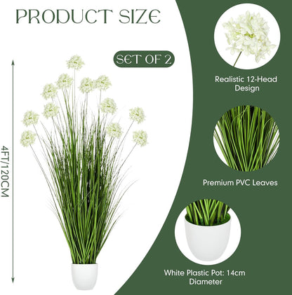 2 Pack 3ft/35inch Artificial Grass Plant Outdoor Artificial Greenery Grass in Pot with Fake Purple Hydrangea for Spring Room Office Indoor Outdoor Decor Housewarming Gifts