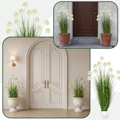 2 Pack 3ft/35inch Artificial Grass Plant Outdoor Artificial Greenery Grass in Pot with Fake Purple Hydrangea for Spring Room Office Indoor Outdoor Decor Housewarming Gifts