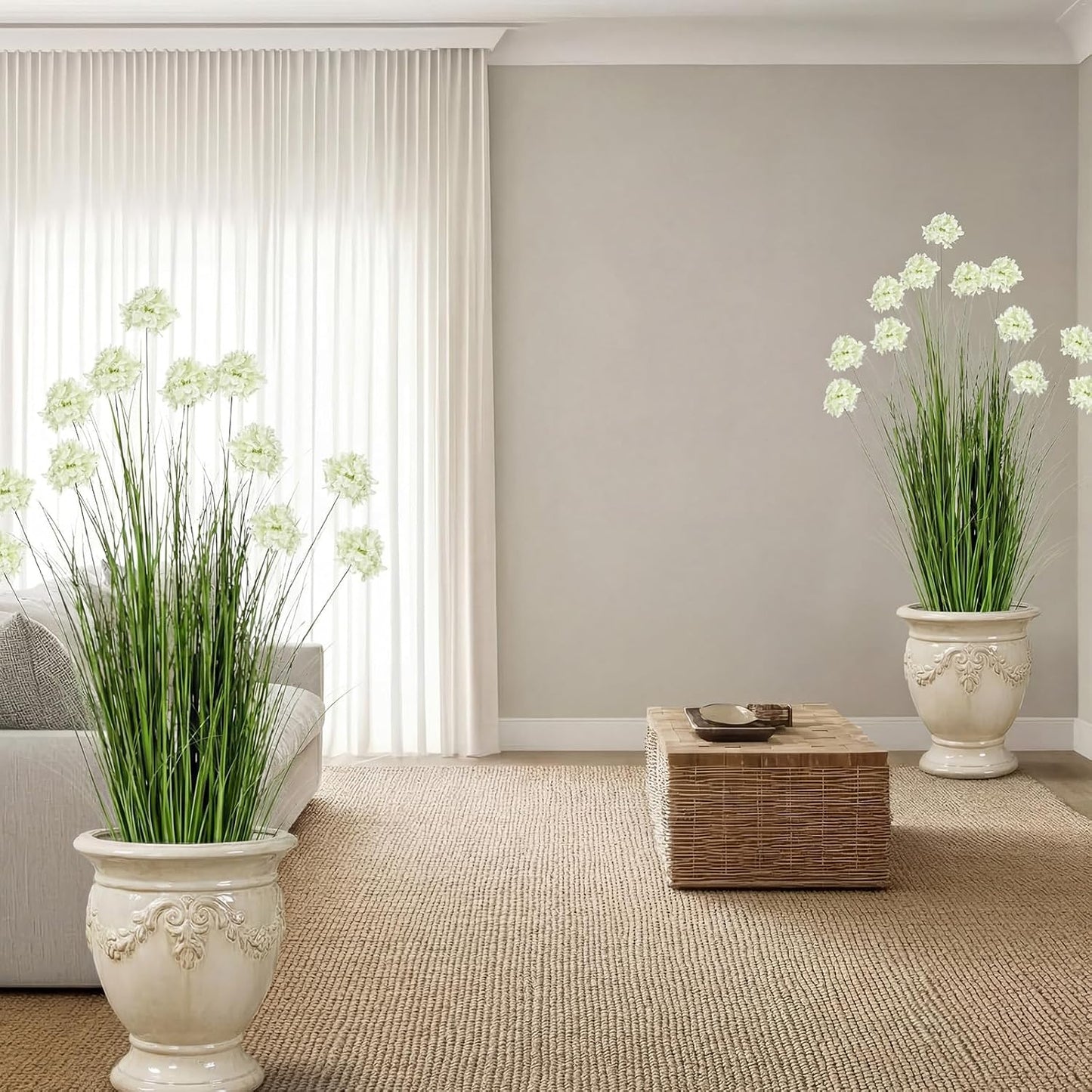 2 Pack 3ft/35inch Artificial Grass Plant Outdoor Artificial Greenery Grass in Pot with Fake Purple Hydrangea for Spring Room Office Indoor Outdoor Decor Housewarming Gifts