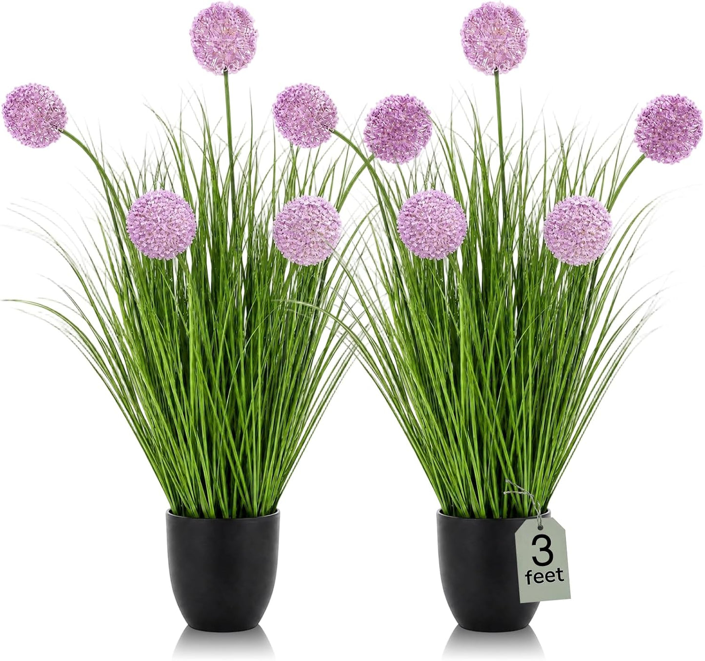 2 Pack 3ft/35inch Artificial Grass Plant Outdoor Artificial Greenery Grass in Pot with Fake Purple Hydrangea for Spring Room Office Indoor Outdoor Decor Housewarming Gifts