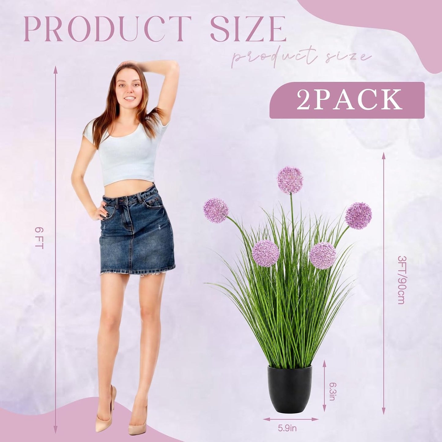 2 Pack 3ft/35inch Artificial Grass Plant Outdoor Artificial Greenery Grass in Pot with Fake Purple Hydrangea for Spring Room Office Indoor Outdoor Decor Housewarming Gifts