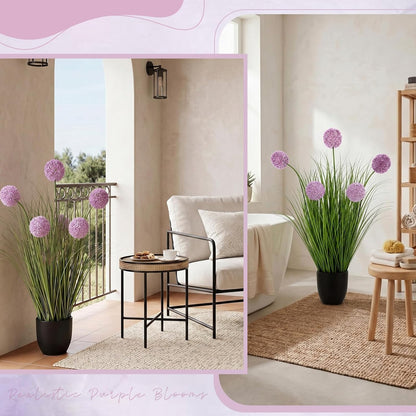 2 Pack 3ft/35inch Artificial Grass Plant Outdoor Artificial Greenery Grass in Pot with Fake Purple Hydrangea for Spring Room Office Indoor Outdoor Decor Housewarming Gifts