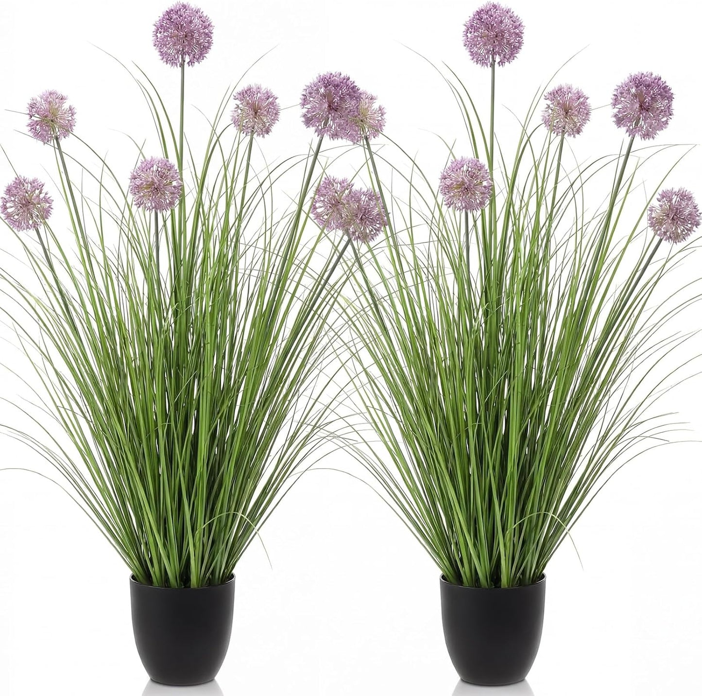 2 Pack 3ft/35inch Artificial Grass Plant Outdoor Artificial Greenery Grass in Pot with Fake Purple Hydrangea for Spring Room Office Indoor Outdoor Decor Housewarming Gifts