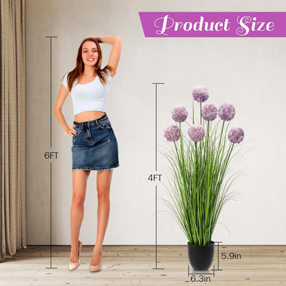 2 Pack 3ft/35inch Artificial Grass Plant Outdoor Artificial Greenery Grass in Pot with Fake Purple Hydrangea for Spring Room Office Indoor Outdoor Decor Housewarming Gifts