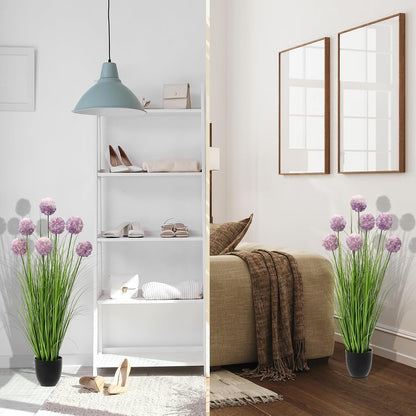2 Pack 3ft/35inch Artificial Grass Plant Outdoor Artificial Greenery Grass in Pot with Fake Purple Hydrangea for Spring Room Office Indoor Outdoor Decor Housewarming Gifts