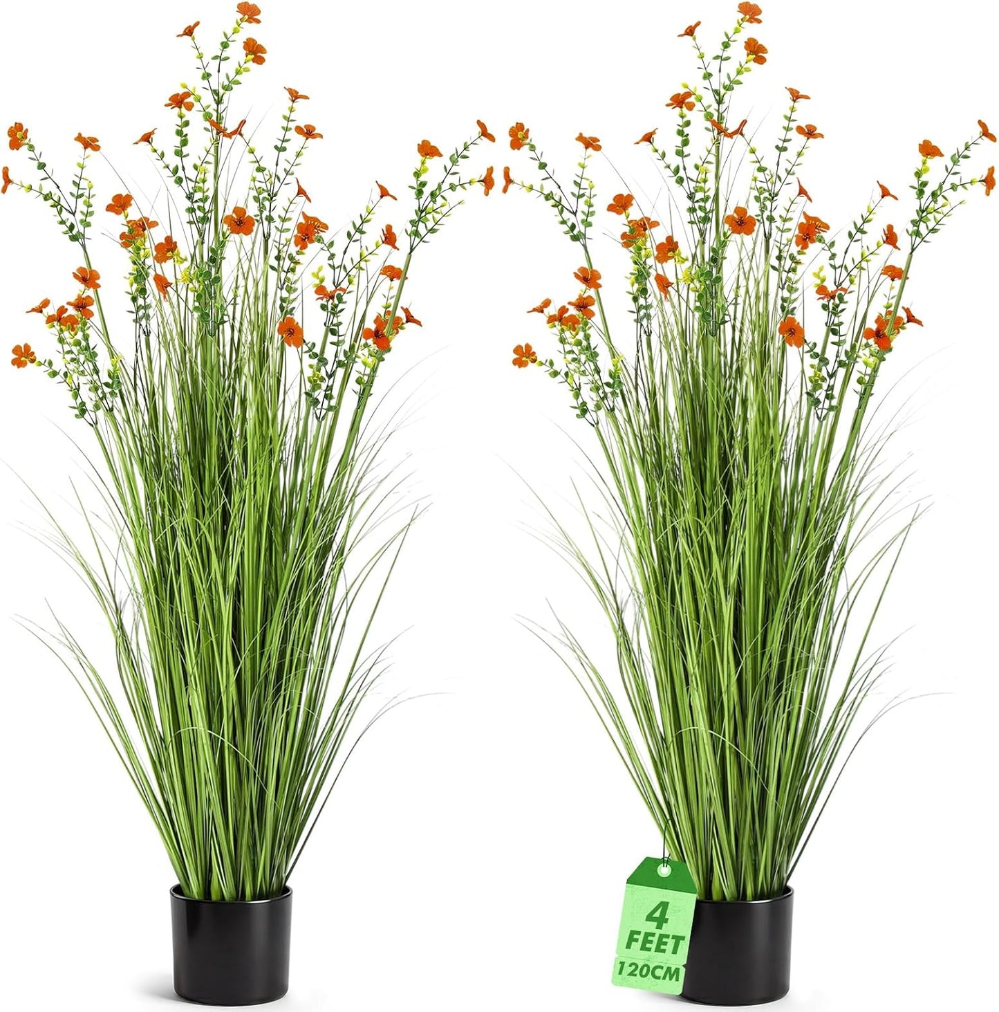 2 Pack 3ft/35inch Artificial Grass Plant Outdoor Artificial Greenery Grass in Pot with Fake Purple Hydrangea for Spring Room Office Indoor Outdoor Decor Housewarming Gifts