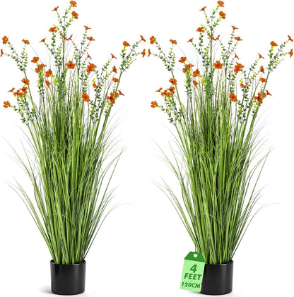 2 Pack 3ft/35inch Artificial Grass Plant Outdoor Artificial Greenery Grass in Pot with Fake Purple Hydrangea for Spring Room Office Indoor Outdoor Decor Housewarming Gifts