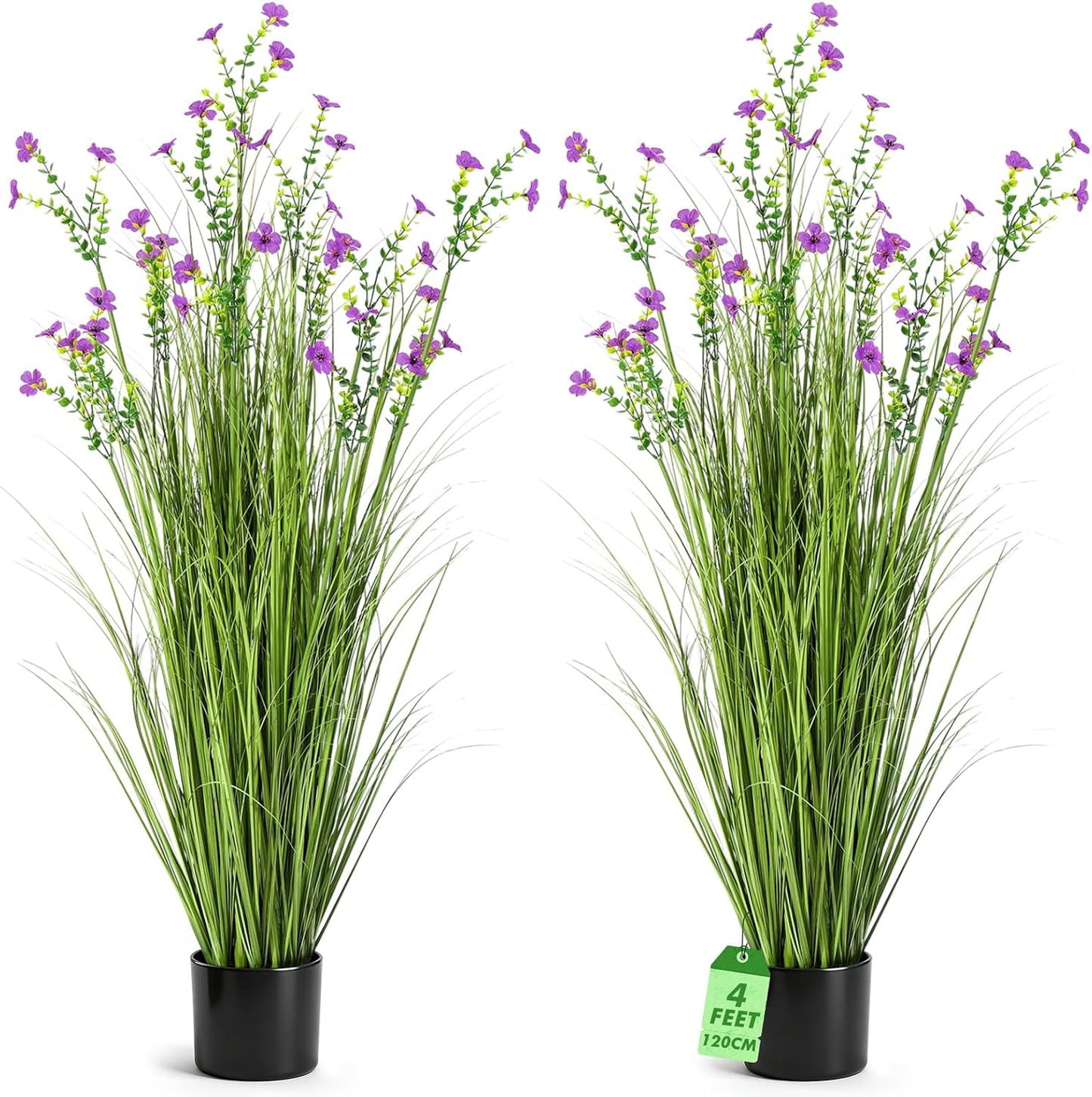 2 Pack 3ft/35inch Artificial Grass Plant Outdoor Artificial Greenery Grass in Pot with Fake Purple Hydrangea for Spring Room Office Indoor Outdoor Decor Housewarming Gifts
