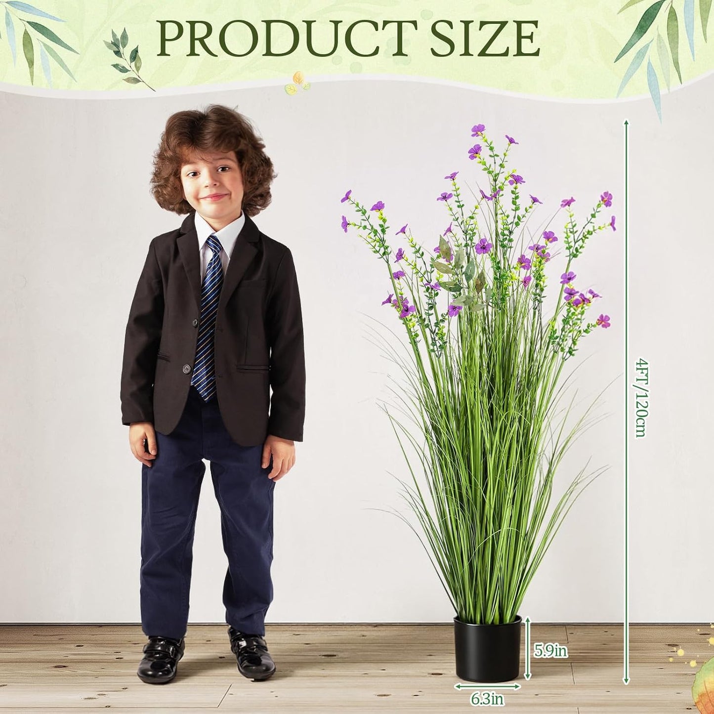 2 Pack 3ft/35inch Artificial Grass Plant Outdoor Artificial Greenery Grass in Pot with Fake Purple Hydrangea for Spring Room Office Indoor Outdoor Decor Housewarming Gifts