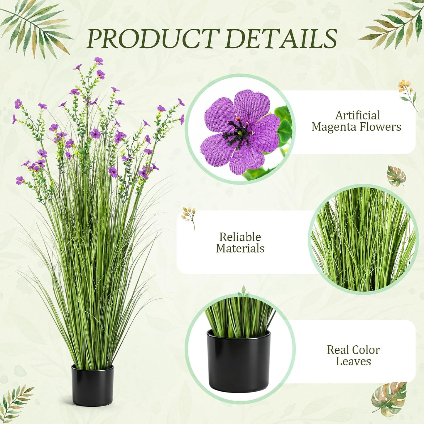 2 Pack 3ft/35inch Artificial Grass Plant Outdoor Artificial Greenery Grass in Pot with Fake Purple Hydrangea for Spring Room Office Indoor Outdoor Decor Housewarming Gifts