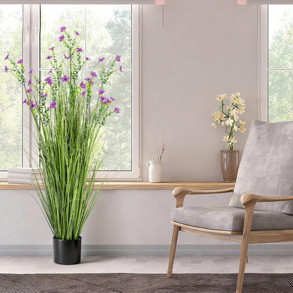 2 Pack 3ft/35inch Artificial Grass Plant Outdoor Artificial Greenery Grass in Pot with Fake Purple Hydrangea for Spring Room Office Indoor Outdoor Decor Housewarming Gifts