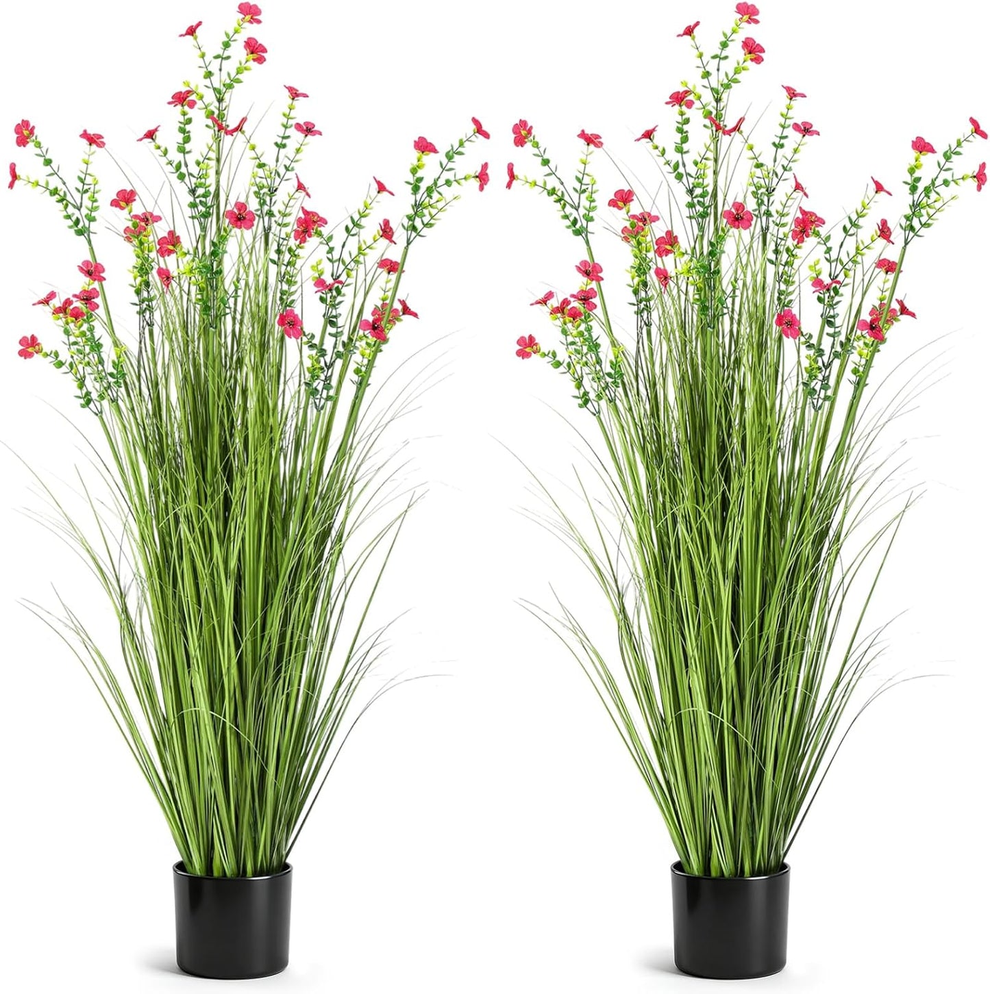 2 Pack 3ft/35inch Artificial Grass Plant Outdoor Artificial Greenery Grass in Pot with Fake Purple Hydrangea for Spring Room Office Indoor Outdoor Decor Housewarming Gifts