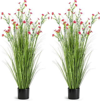 2 Pack 3ft/35inch Artificial Grass Plant Outdoor Artificial Greenery Grass in Pot with Fake Purple Hydrangea for Spring Room Office Indoor Outdoor Decor Housewarming Gifts