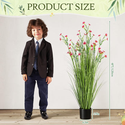 2 Pack 3ft/35inch Artificial Grass Plant Outdoor Artificial Greenery Grass in Pot with Fake Purple Hydrangea for Spring Room Office Indoor Outdoor Decor Housewarming Gifts