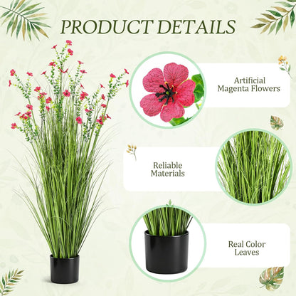 2 Pack 3ft/35inch Artificial Grass Plant Outdoor Artificial Greenery Grass in Pot with Fake Purple Hydrangea for Spring Room Office Indoor Outdoor Decor Housewarming Gifts