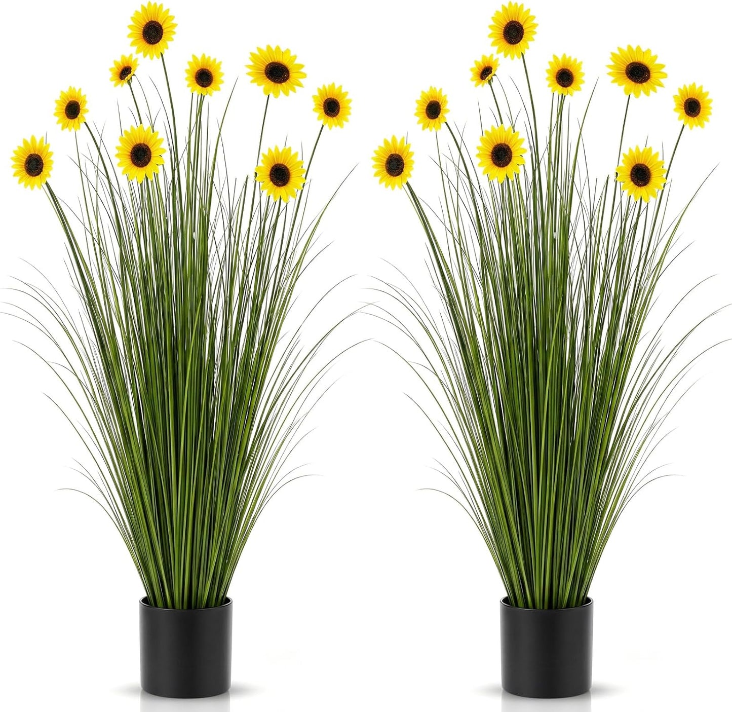2 Pack 3ft/35inch Artificial Grass Plant Outdoor Artificial Greenery Grass in Pot with Fake Purple Hydrangea for Spring Room Office Indoor Outdoor Decor Housewarming Gifts