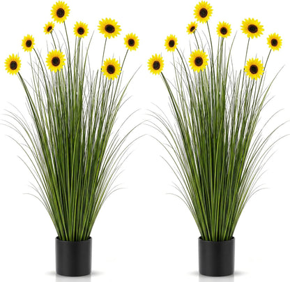 2 Pack 3ft/35inch Artificial Grass Plant Outdoor Artificial Greenery Grass in Pot with Fake Purple Hydrangea for Spring Room Office Indoor Outdoor Decor Housewarming Gifts