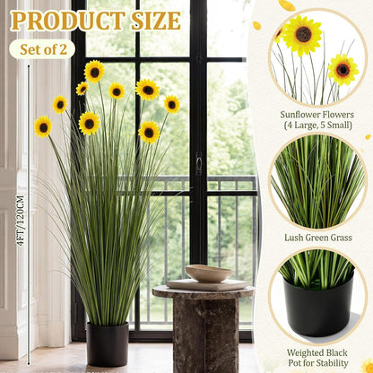 2 Pack 3ft/35inch Artificial Grass Plant Outdoor Artificial Greenery Grass in Pot with Fake Purple Hydrangea for Spring Room Office Indoor Outdoor Decor Housewarming Gifts