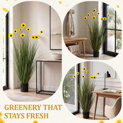 2 Pack 3ft/35inch Artificial Grass Plant Outdoor Artificial Greenery Grass in Pot with Fake Purple Hydrangea for Spring Room Office Indoor Outdoor Decor Housewarming Gifts