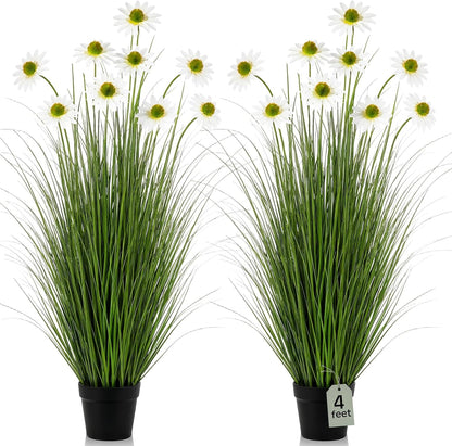 2 Pack 3ft/35inch Artificial Grass Plant Outdoor Artificial Greenery Grass in Pot with Fake Purple Hydrangea for Spring Room Office Indoor Outdoor Decor Housewarming Gifts