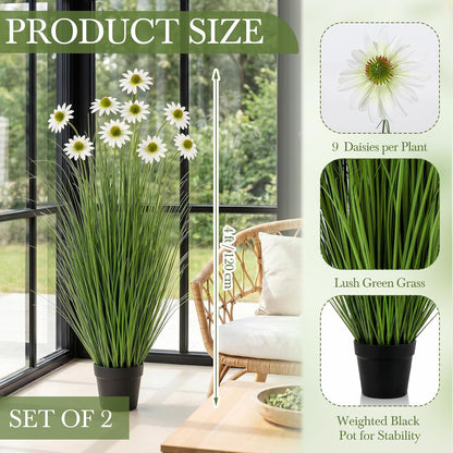2 Pack 3ft/35inch Artificial Grass Plant Outdoor Artificial Greenery Grass in Pot with Fake Purple Hydrangea for Spring Room Office Indoor Outdoor Decor Housewarming Gifts