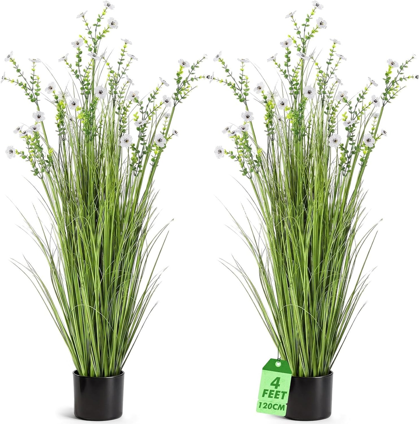 2 Pack 3ft/35inch Artificial Grass Plant Outdoor Artificial Greenery Grass in Pot with Fake Purple Hydrangea for Spring Room Office Indoor Outdoor Decor Housewarming Gifts