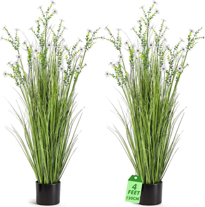 2 Pack 3ft/35inch Artificial Grass Plant Outdoor Artificial Greenery Grass in Pot with Fake Purple Hydrangea for Spring Room Office Indoor Outdoor Decor Housewarming Gifts