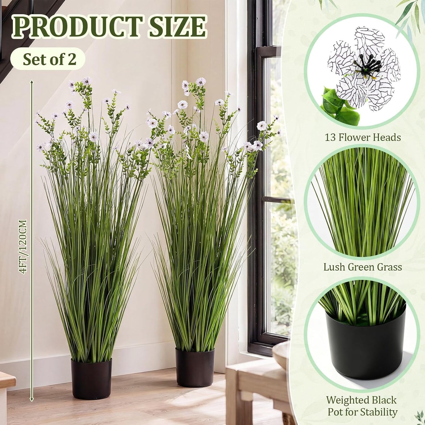 2 Pack 3ft/35inch Artificial Grass Plant Outdoor Artificial Greenery Grass in Pot with Fake Purple Hydrangea for Spring Room Office Indoor Outdoor Decor Housewarming Gifts
