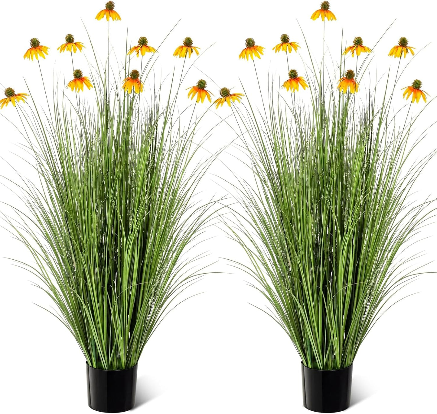 2 Pack 3ft/35inch Artificial Grass Plant Outdoor Artificial Greenery Grass in Pot with Fake Purple Hydrangea for Spring Room Office Indoor Outdoor Decor Housewarming Gifts