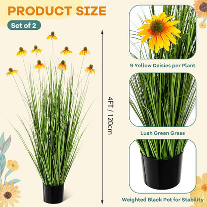 2 Pack 3ft/35inch Artificial Grass Plant Outdoor Artificial Greenery Grass in Pot with Fake Purple Hydrangea for Spring Room Office Indoor Outdoor Decor Housewarming Gifts