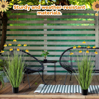 2 Pack 3ft/35inch Artificial Grass Plant Outdoor Artificial Greenery Grass in Pot with Fake Purple Hydrangea for Spring Room Office Indoor Outdoor Decor Housewarming Gifts