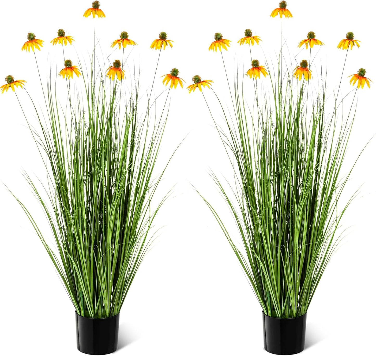 2 Pack 3ft/35inch Artificial Grass Plant Outdoor Artificial Greenery Grass in Pot with Fake Purple Hydrangea for Spring Room Office Indoor Outdoor Decor Housewarming Gifts