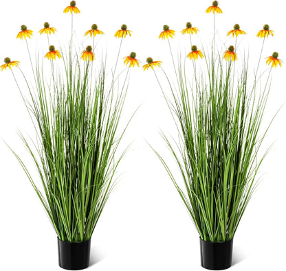 2 Pack 3ft/35inch Artificial Grass Plant Outdoor Artificial Greenery Grass in Pot with Fake Purple Hydrangea for Spring Room Office Indoor Outdoor Decor Housewarming Gifts