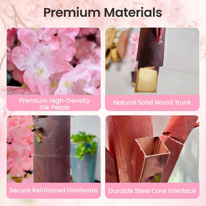8.2FT Pink Artificial Cherry Blossom Tree with 1200+ Dense Silk Flowers, Realistic Wood Trunk Fake Sakura Floor Plant, Tall Indoor Outdoor Decor for Living Room Wedding Venue Hotel Home Office