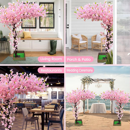 8.2FT Pink Artificial Cherry Blossom Tree with 1200+ Dense Silk Flowers, Realistic Wood Trunk Fake Sakura Floor Plant, Tall Indoor Outdoor Decor for Living Room Wedding Venue Hotel Home Office