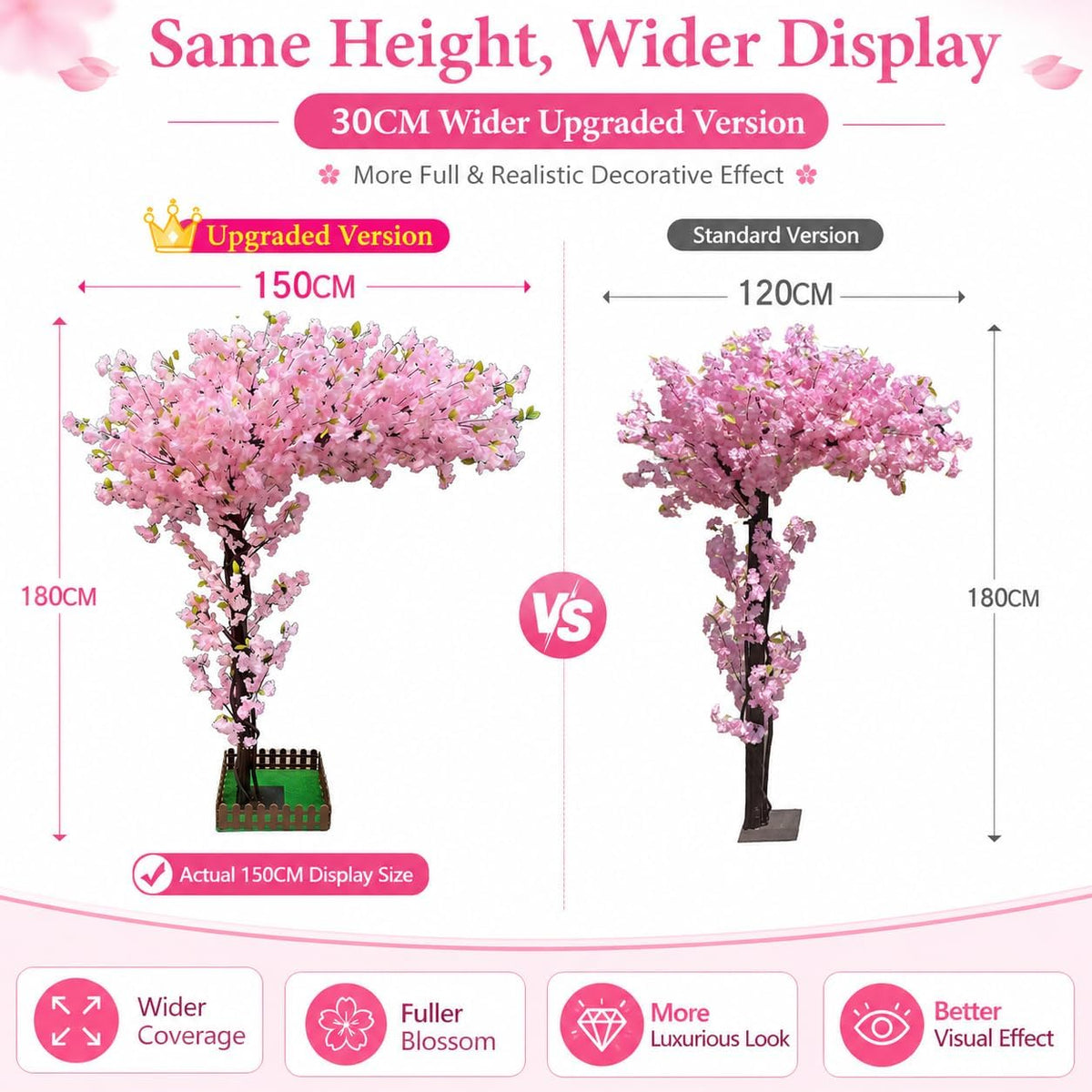 8.2FT Pink Artificial Cherry Blossom Tree with 1200+ Dense Silk Flowers, Realistic Wood Trunk Fake Sakura Floor Plant, Tall Indoor Outdoor Decor for Living Room Wedding Venue Hotel Home Office