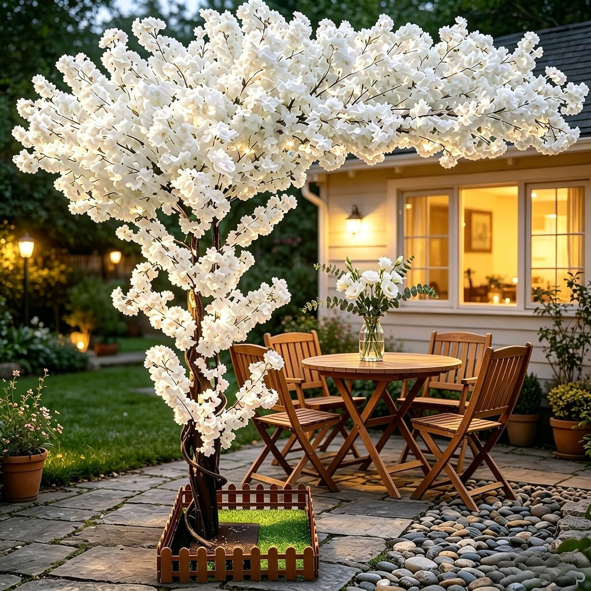 8.2FT Pink Artificial Cherry Blossom Tree with 1200+ Dense Silk Flowers, Realistic Wood Trunk Fake Sakura Floor Plant, Tall Indoor Outdoor Decor for Living Room Wedding Venue Hotel Home Office