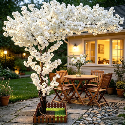 8.2FT Pink Artificial Cherry Blossom Tree with 1200+ Dense Silk Flowers, Realistic Wood Trunk Fake Sakura Floor Plant, Tall Indoor Outdoor Decor for Living Room Wedding Venue Hotel Home Office