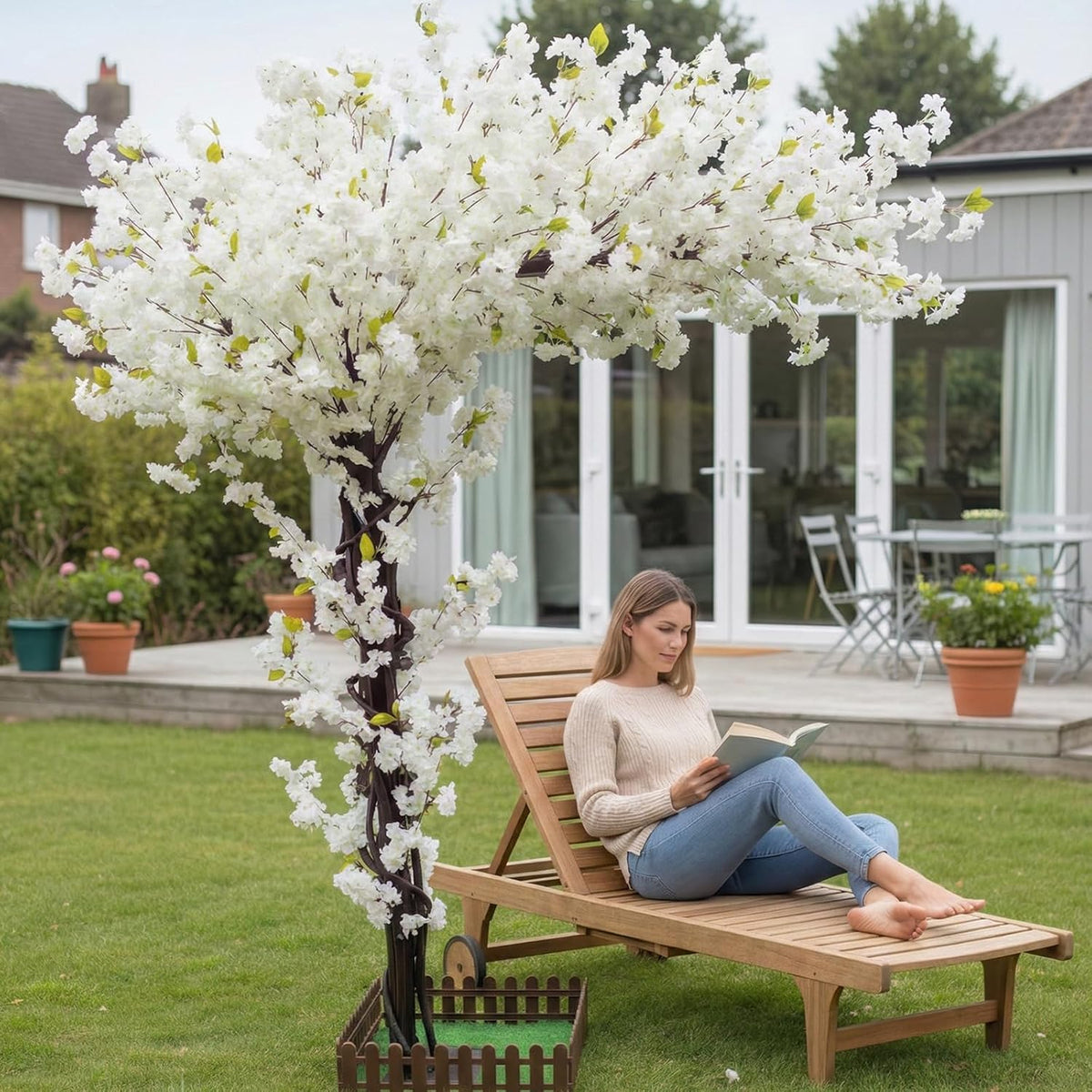8.2FT Pink Artificial Cherry Blossom Tree with 1200+ Dense Silk Flowers, Realistic Wood Trunk Fake Sakura Floor Plant, Tall Indoor Outdoor Decor for Living Room Wedding Venue Hotel Home Office