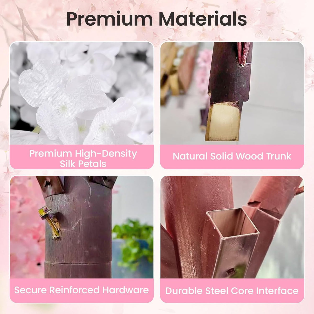 8.2FT Pink Artificial Cherry Blossom Tree with 1200+ Dense Silk Flowers, Realistic Wood Trunk Fake Sakura Floor Plant, Tall Indoor Outdoor Decor for Living Room Wedding Venue Hotel Home Office