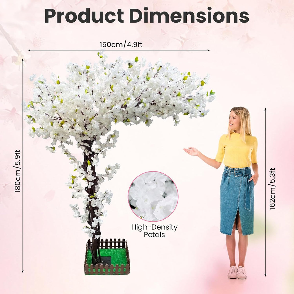 8.2FT Pink Artificial Cherry Blossom Tree with 1200+ Dense Silk Flowers, Realistic Wood Trunk Fake Sakura Floor Plant, Tall Indoor Outdoor Decor for Living Room Wedding Venue Hotel Home Office