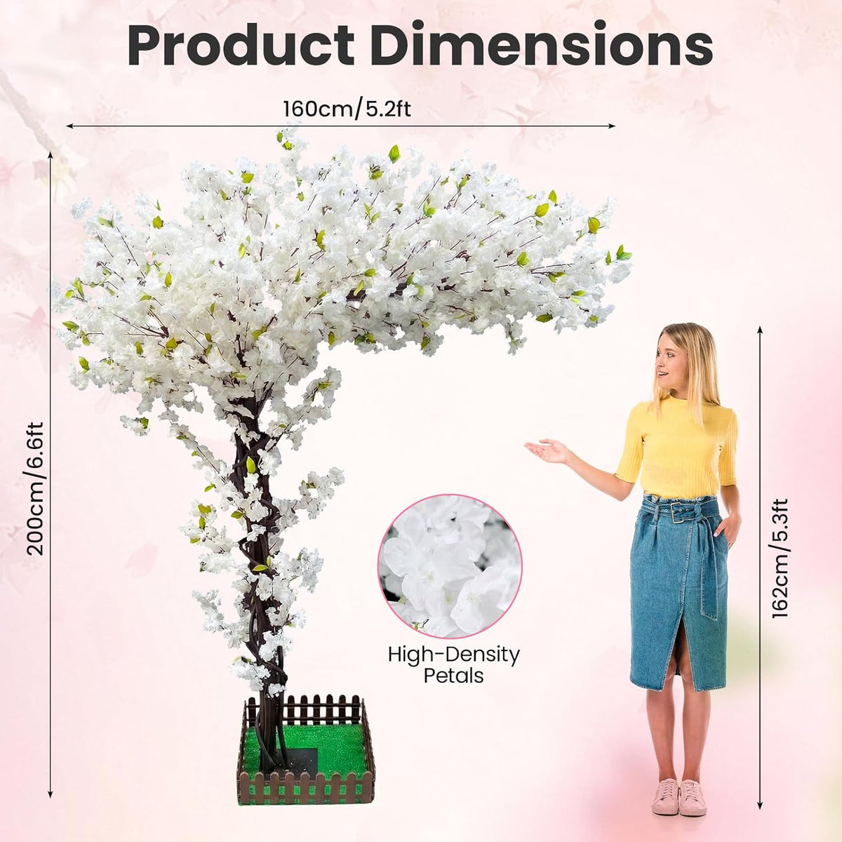 8.2FT Pink Artificial Cherry Blossom Tree with 1200+ Dense Silk Flowers, Realistic Wood Trunk Fake Sakura Floor Plant, Tall Indoor Outdoor Decor for Living Room Wedding Venue Hotel Home Office