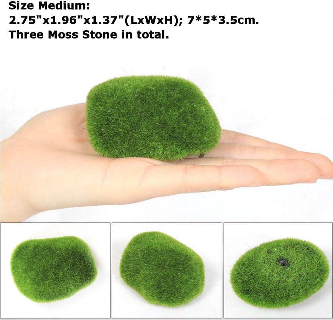 Tank Decoration Artificial Moss Stone Resin Water Plant Setting Green Grass Ball Decorative Plants Scenery 3Pcs(M)