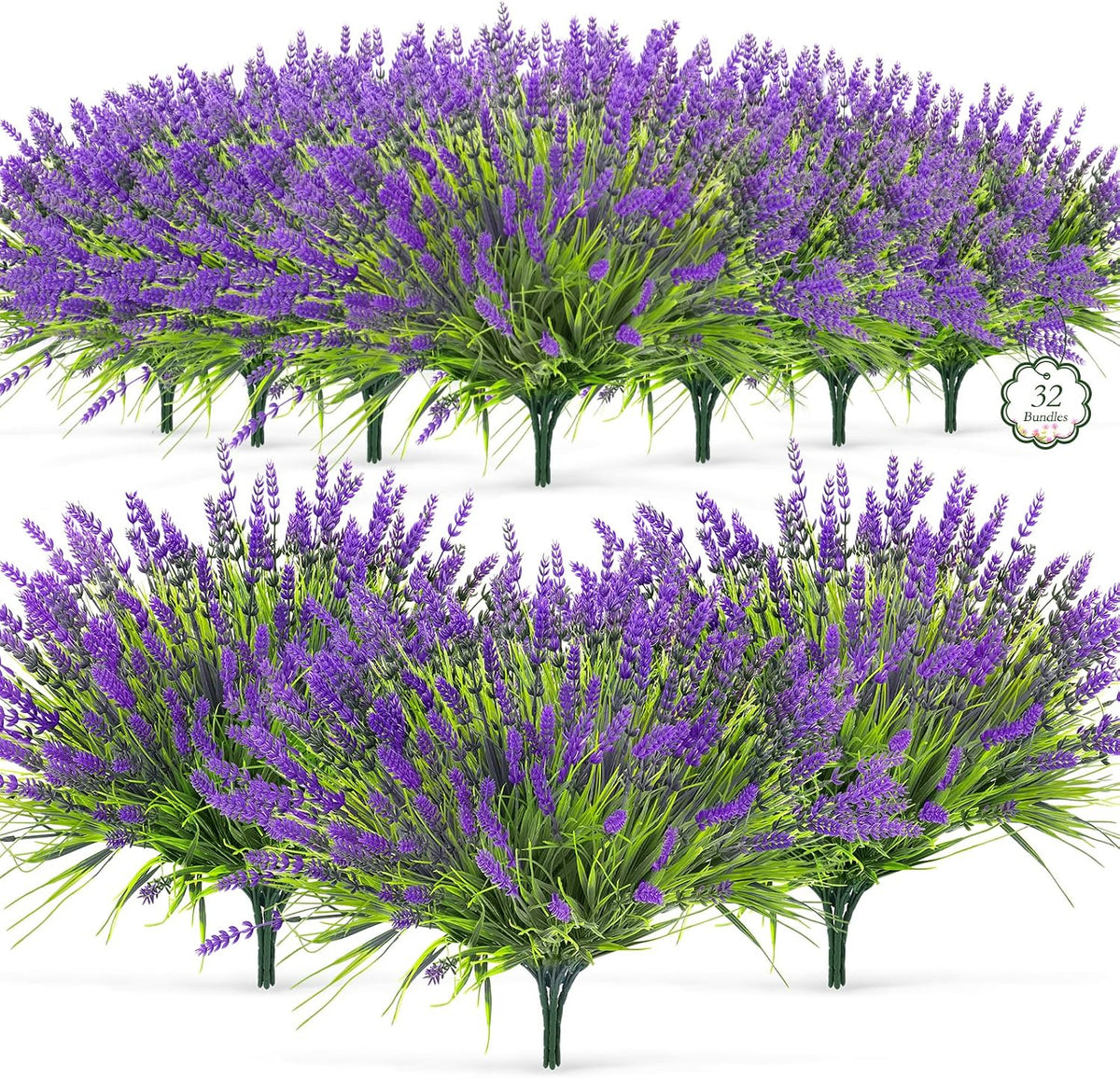 32 Bundles Faux Lavender Plants Outdoor, UV Resistant Fake Lavender Flower