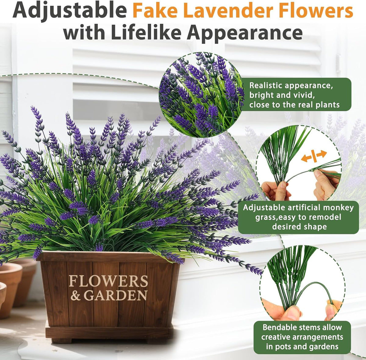 32 Bundles Faux Lavender Plants Outdoor, UV Resistant Fake Lavender Flower