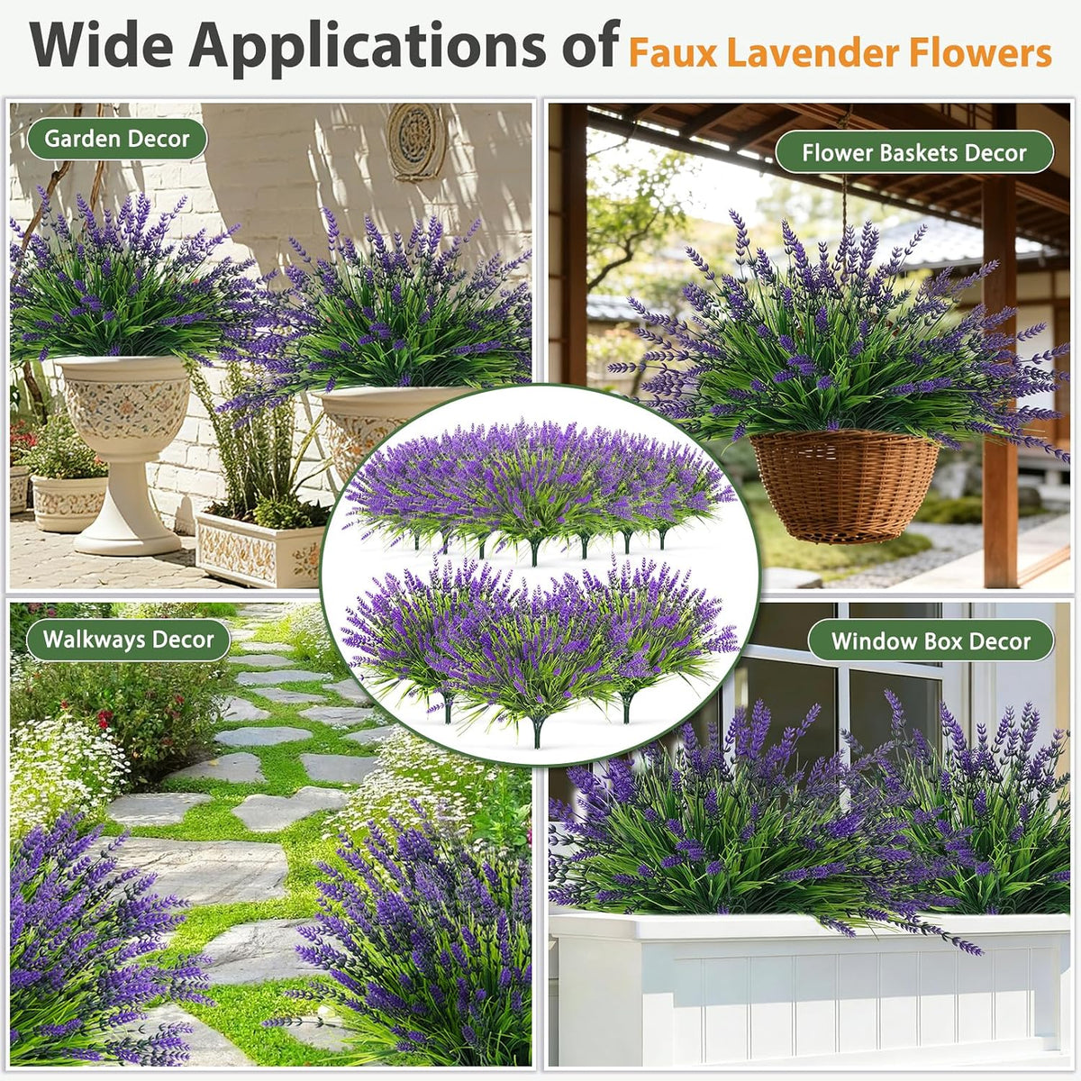 32 Bundles Faux Lavender Plants Outdoor, UV Resistant Fake Lavender Flower