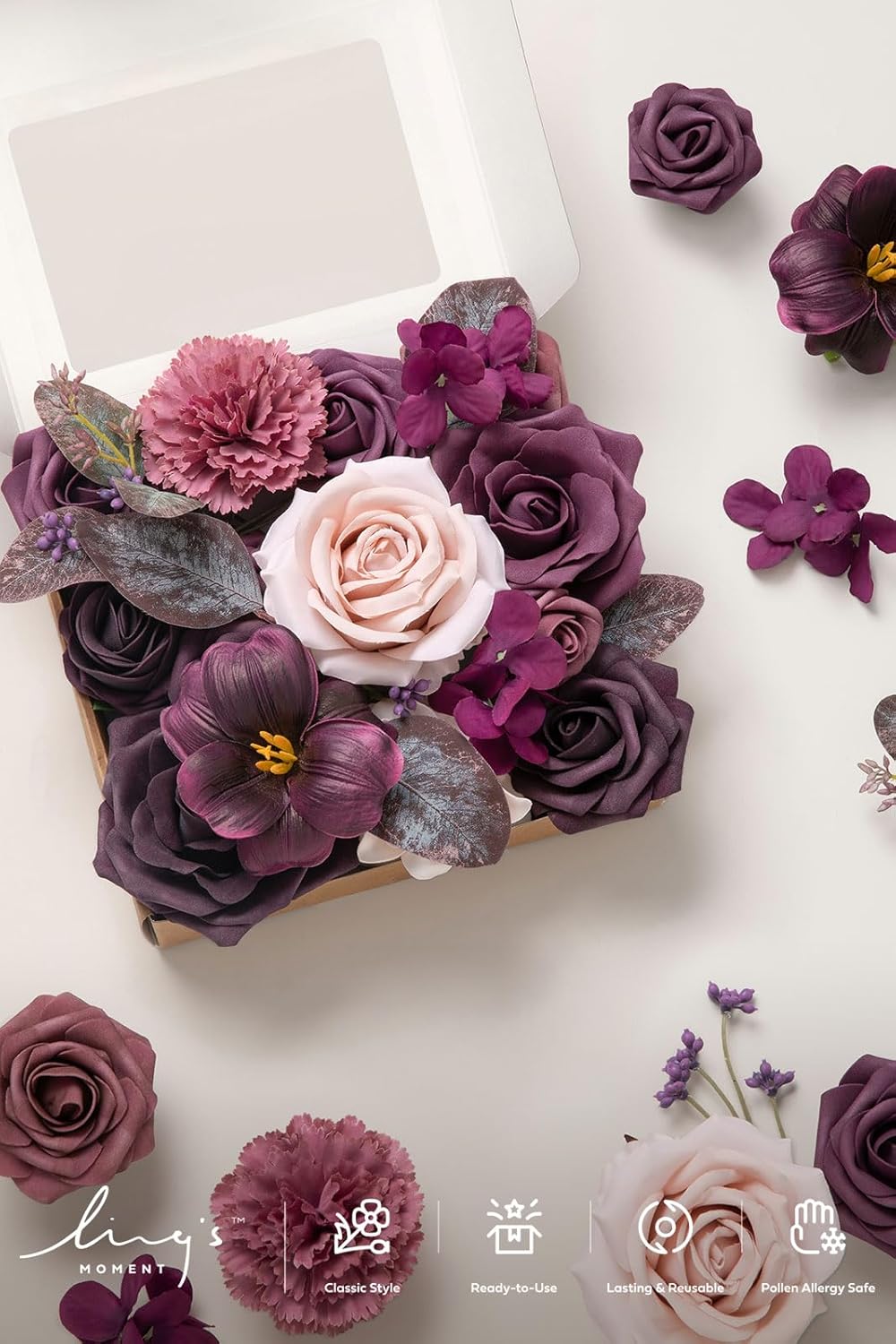Fake Flowers Box, Sorbet Tropical, Mini Combo | Artificial Flowers and Greenery Mini Combo Box Set, Fake Flower for DIY Wedding Bridal Bouquet, Centerpieces Decor